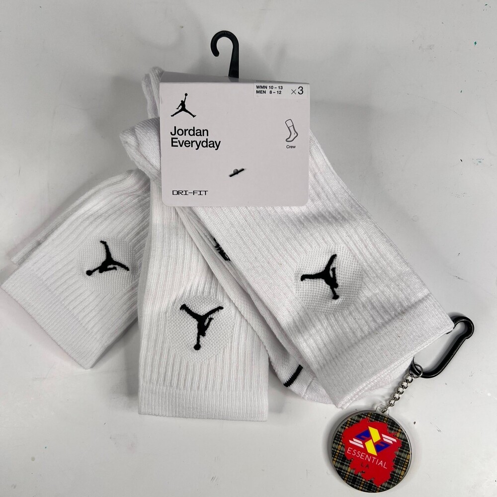 NEW Jordan Everyday DriFit Crew Socks   3 Pack - White  (FAST SHIPPING!!)